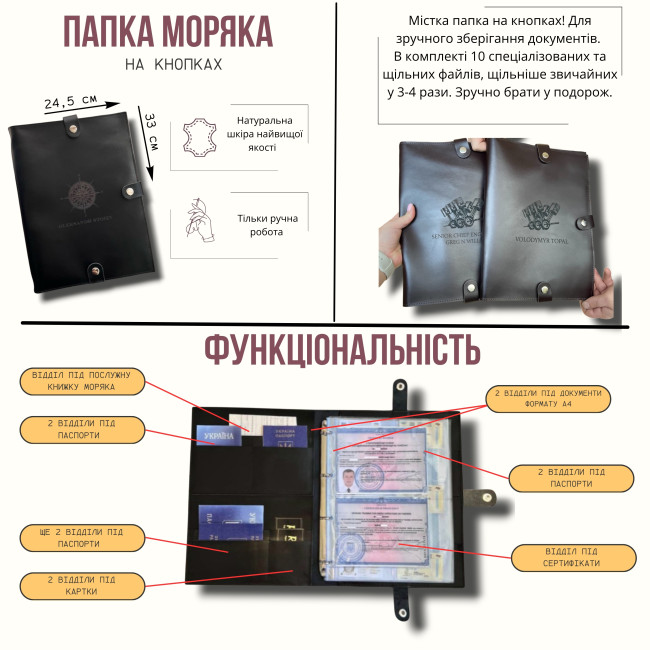 Папка моряка на кнопках (крейзі) Чорний Папка моряка на кнопках (крейзі) Чорний