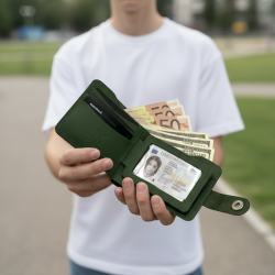 Маленький гаманець з 1 відділом і прозорим віконцем (кайзер) зелений