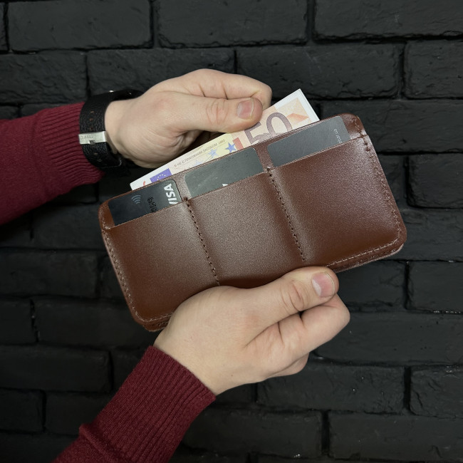 Чоловічий гаманець ручної роботи подвійного складання (кайзер) коньячний Чоловічий гаманець ручної роботи подвійного складання (кайзер) коньячний