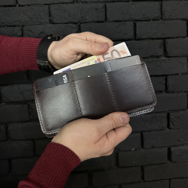 Чоловічий гаманець ручної роботи подвійного складання (кайзер) шоколад Чоловічий гаманець ручної роботи подвійного складання (кайзер) шоколад