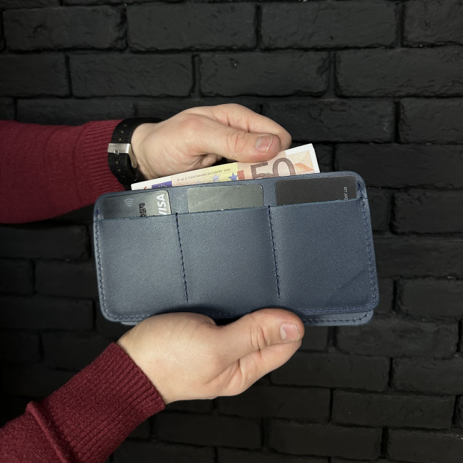 Чоловічий гаманець ручної роботи подвійного складання (кайзер) синій Чоловічий гаманець ручної роботи подвійного складання (кайзер) синій