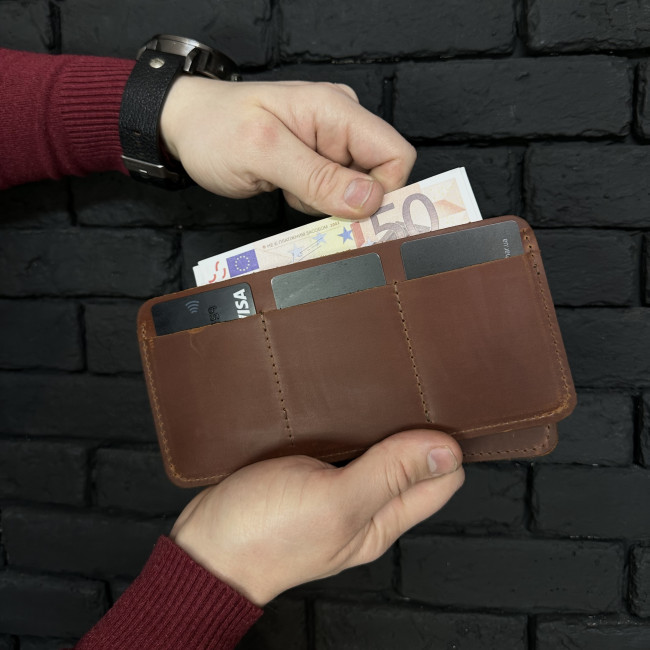Чоловічий гаманець ручної роботи подвійного складання (крейзі) коньячний Чоловічий гаманець ручної роботи подвійного складання (крейзі) коньячний