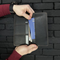 Чоловічий гаманець ручної роботи подвійного складання (крейзі) шоколад Чоловічий гаманець ручної роботи подвійного складання (крейзі) шоколад