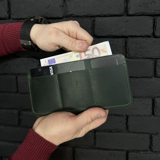 Чоловічий гаманець ручної роботи подвійного складання (крейзі) хакі Чоловічий гаманець ручної роботи подвійного складання (крейзі) хакі
