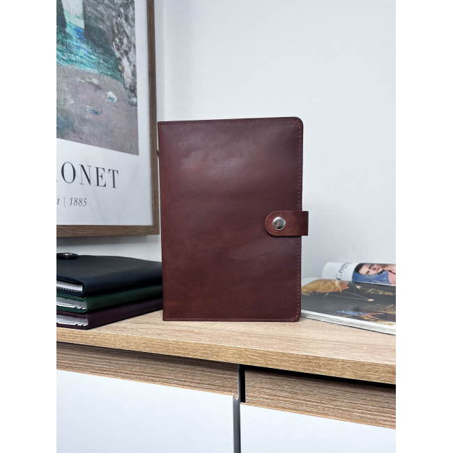 Шкіряний блокнот під телефон формат А5 (кнопка) (крейзі) коньячний