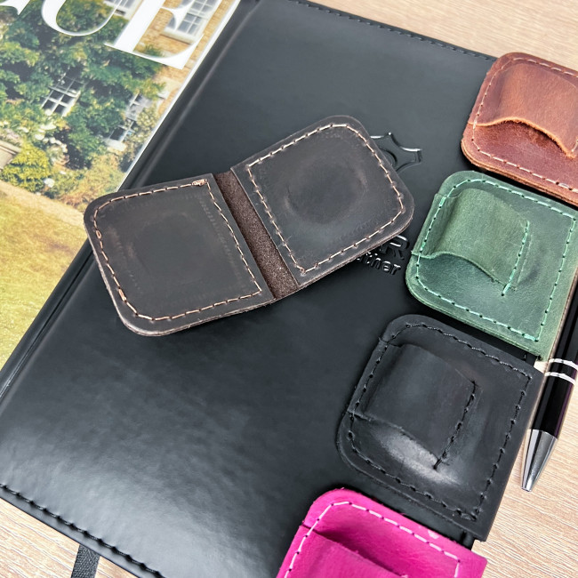Шкіряна закладка з тримачем для ручки для блокнота або книги шоколад