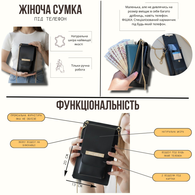 Жіноча сумка “Міні” під телефон (Кайзер) Чорний Жіноча сумка “Міні” під телефон (Кайзер) Чорний