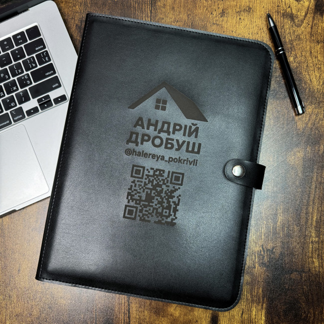 Папка з блокнотом на кнопці на твердій основі ЕКО чорна