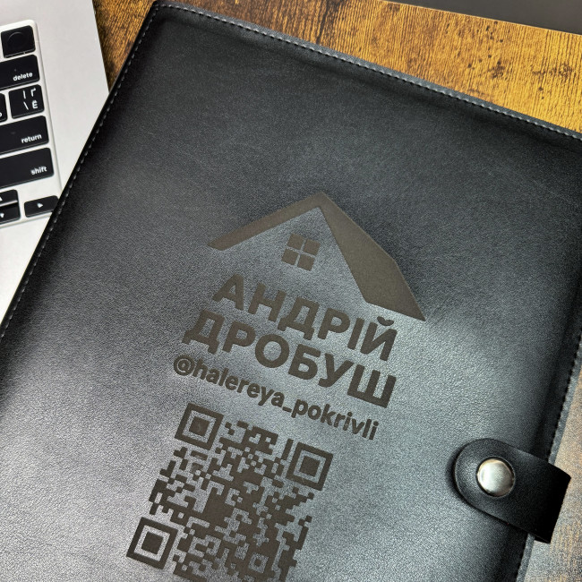 Папка з блокнотом на кнопці на твердій основі ЕКО чорна