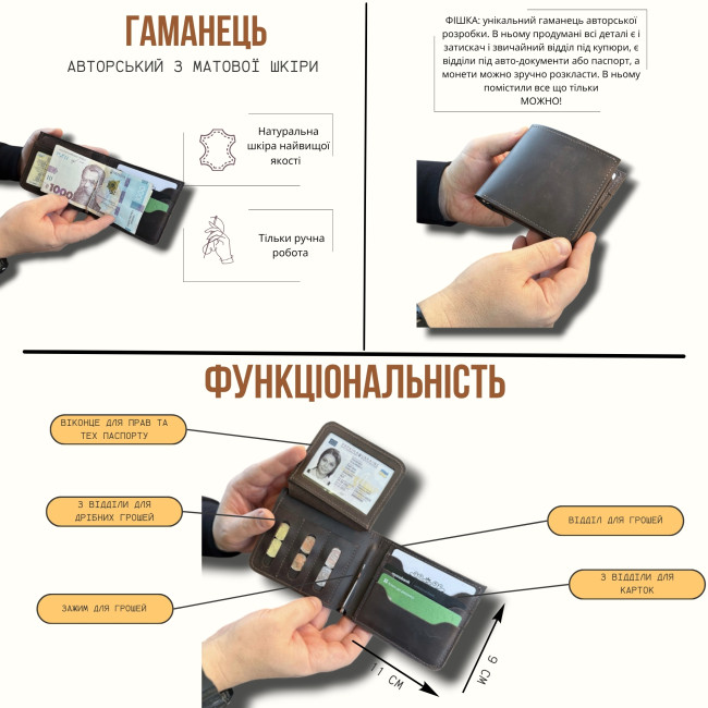 Гаманець із затискачем зі шкіри (крейзі) чорний Гаманець із затискачем зі шкіри (крейзі) чорний