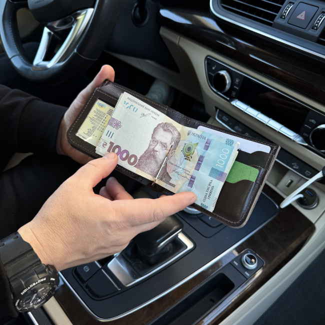 Гаманець із затискачем зі шкіри (кайзер) шоколад Гаманець із затискачем зі шкіри (кайзер) шоколад