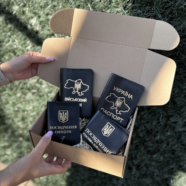 Набір УБД, офіцера, паспорт, військовий (Кайзер) чорний з золотом Набір УБД, офіцера, паспорт, військовий (Кайзер) чорний з золотом