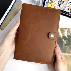 Шкіряний блокнот ручної роботи А5 (кнопка) (крейзі) Коньячний