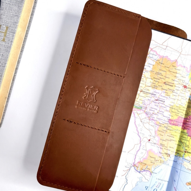 Шкіряний блокнот ручної роботи А5 (кнопка) (крейзі) Коньячний