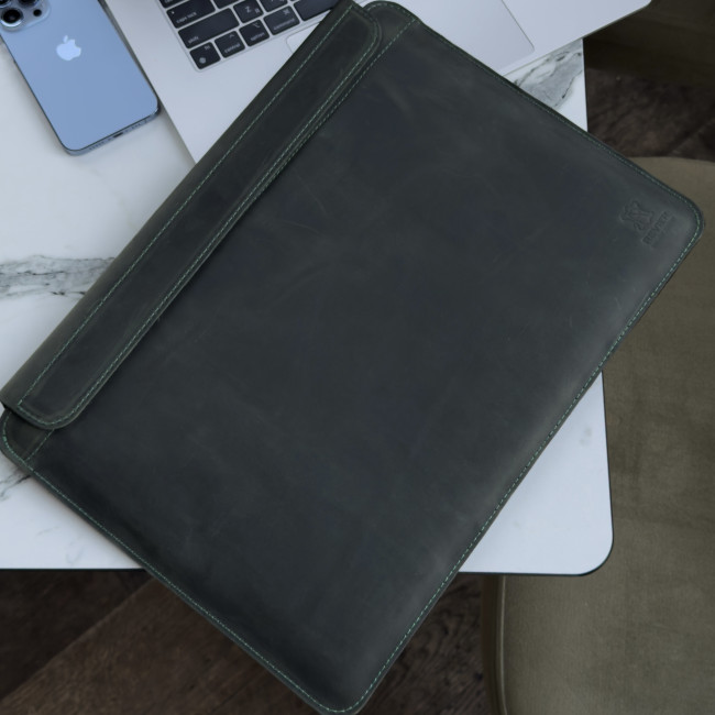 Шкіряний чохол на магнітах для MacBook (крейзи) Хакі