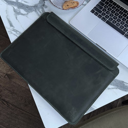 Шкіряний чохол на магнітах для MacBook (крейзи) Хакі